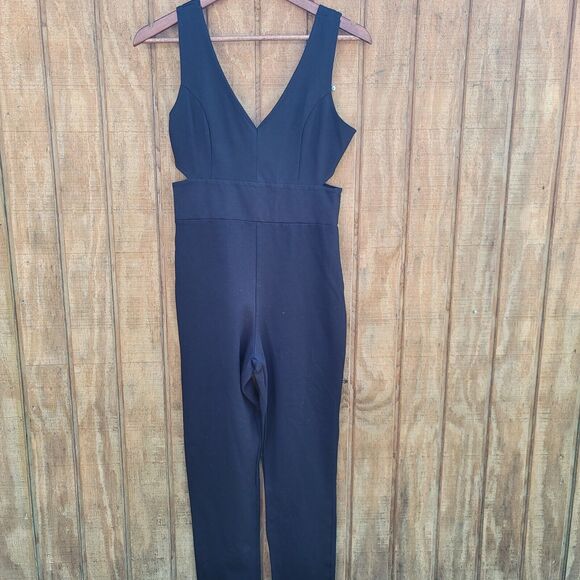 Rolla Coster Black V Neck Sleeveless Cut Outs Full Length Jumpsuit Womens Size L - Picture 12 of 12